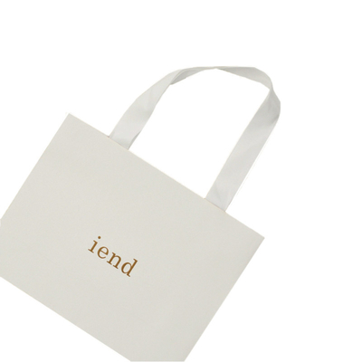 Luxury Printed Ribbon Handle Bags Textured Recyled Gift Bags Gold LOGO