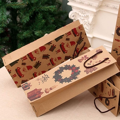 Reusable Kraft Paper Packing Bags Christmas Gift Handbags With Handle