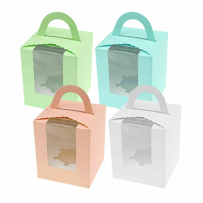 Single Cupcake Muffin Cardboard Dessert Boxes With Clear Window Gift Box