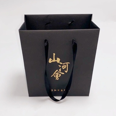 Coffee / Gift Kraft Paper Bags Grocery Shopping With Gold Foil Stamp Logo