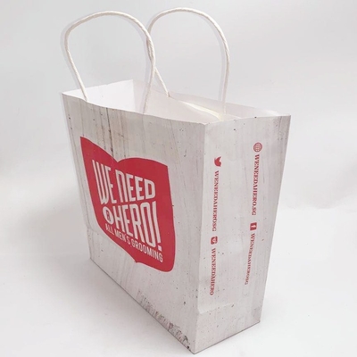 Custom Printed Paper Grocery Bags White Kraft Paper Kraft Gift Bags Foldable