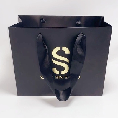 Exquisite Black Kraft Paper Bag Silk Handle Custom Printed Paper Shopping Bags