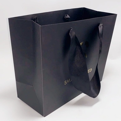 Exquisite Black Kraft Paper Bag Silk Handle Custom Printed Paper Shopping Bags
