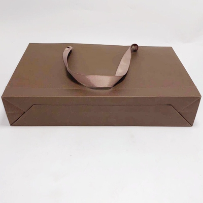 High End Kraft Paper Bag Printed Ribbon Handle Bags Carry Gift 31.5 X 6.4 X 19cm
