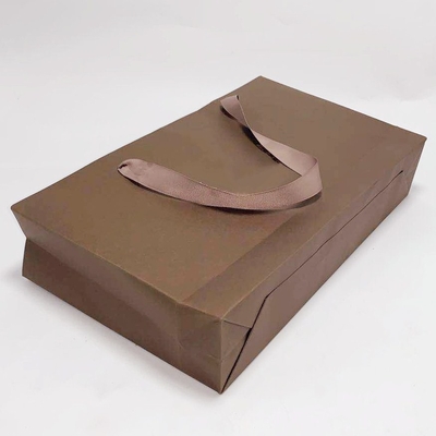 High End Kraft Paper Bag Printed Ribbon Handle Bags Carry Gift 31.5 X 6.4 X 19cm