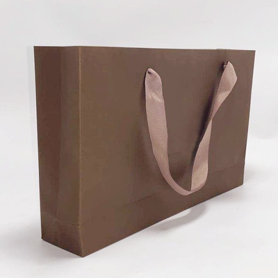 High End Kraft Paper Bag Printed Ribbon Handle Bags Carry Gift 31.5 X 6.4 X 19cm