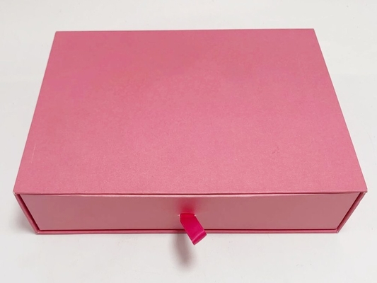 Customized Handmade Paper Gift Box Hard Cardboard Box With Drawers Pink Color