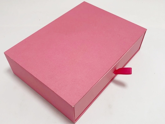 Customized Handmade Paper Gift Box Hard Cardboard Box With Drawers Pink Color