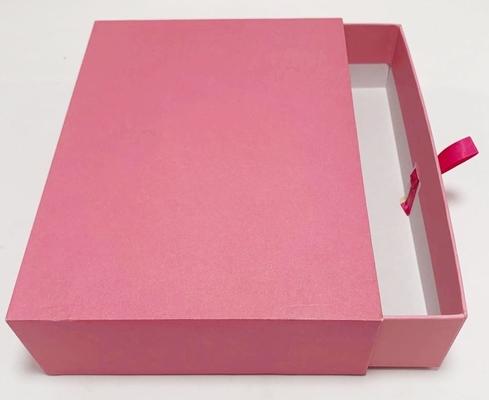 Customized Handmade Paper Gift Box Hard Cardboard Box With Drawers Pink Color