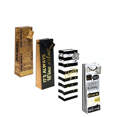 Printed Bottle Gift Packing Boxes Carry Packaging Paper Wine Bags Durable