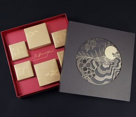 Mooncake Printed Packaging Boxes Black Hot Stamping Logo Lid And Base Box