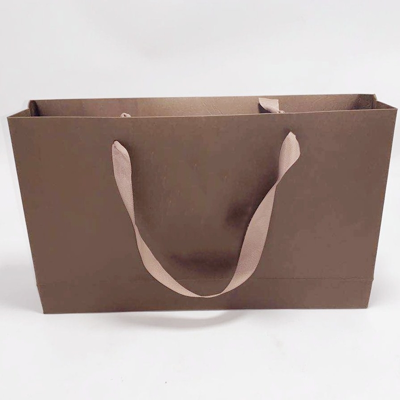 High End Kraft Paper Bag Printed Ribbon Handle Bags Carry Gift 31.5 X 6.4 X 19cm